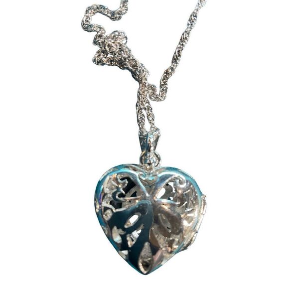 Marcasite Sterling Heart Locket Necklace - Picture 2 of 15